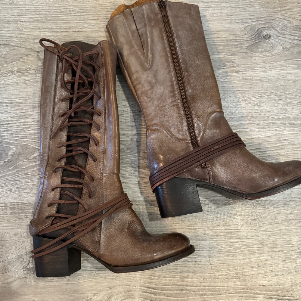 Brown Lace-Up Mid-Calf Women's Boots